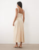 crinkle square neck panel detail midi dress in stone