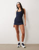 4505 active halter neck tennis dress with under shorts in deep navy