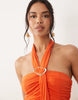 TFNC halterneck trim detail ruched maxi dress in bright orange