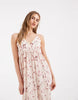 PIECES wrap detail cami plisse maxi dress in pale pink floral print