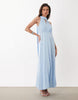 YAS high neck scarf detail satin drapey midi dress in soft blue