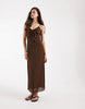 Vero Moda Tall frill trim cami midaxi dress in chocolate brown