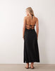 Miss Selfridge Petite linen blend halter neck midaxi dress in black