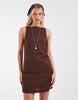 & Other Stories boat neck pure linen mini dress in chocolate brown