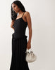 straight neck midi cami dress with waist frill in black