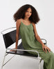 PIECES plisse cami maxi dress in olive green