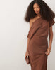 draped asymmetric neck maxi dress in brown