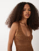 River Island metallic fringed asymmetric knit midi dress in bronze
