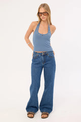 Thrills Living Easy Eyelet Halter Top Bluefin