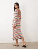 Kiwi & Co knit open back flare sleeve beach coverup maxi dress in multi stripe