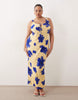 Curve scoop neck tie front midi dress in blown out blue floral