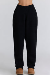 black wool boucle knit trousers