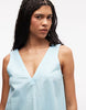 cotton linen v neck smock mini dress in turquoise