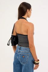 Thrills Stripe Halter Top Washed Black