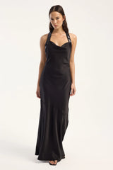 Perfect Stranger Lolli Satin Maxi Dress Black