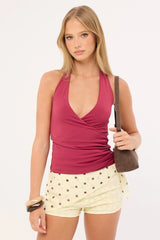 Perfect Stranger Cruz Stretch Halter Top Raspberry