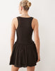 dropped waist mini dress with crinkle cotton skirt in chocolate