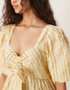 YAS puff sleeve bow front textured midi dress in yellow