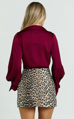 Zephyr Bodysuit - Plunge Neck Cowl Bodysuit in Wine