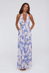 Afternoon In Azaleas Halter Maxi Dress Blue