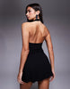 draped halterneck softline mini dress in black