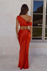 Indulgent Love Off Shoulder Satin Crop Top Red