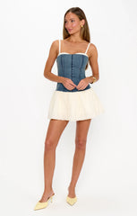 Tiffany Skort Dress ~ Denim with Cream Voile
