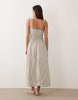 Esmée tie strap shirred beach maxi dress in beige & white stripes