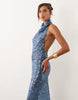 embellished sheer sequin halter maxi dress in blue