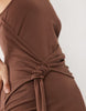 halter neck midaxi dress with front twist detail in chocolate