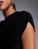 Kaiia exclusive double layered slinky drape off shoulder bodycon maxi dress in black