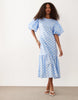 Sister Jane Seaglass puff sleeve drop waist midi dress in blue polka dot