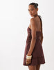 fit and flare crochet patch halter mini dress chocolate
