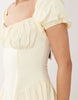 Kaiia exclusive cotton milkmaid puff sleeve hip pleat detail mini dress in lemon