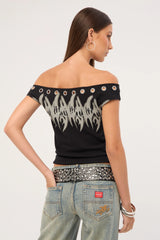Worship Ghosted Cold Shoulder Off Shoulder Top Black