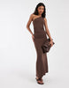 JJXX one-shoulder ruched waist maxi dress in brown