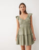 Miss Selfridge flutter sleeve smock dress in khaki