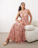 Abercrombie & Fitch tiered midaxi dress with multiway neckline in pink