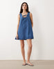denim scoop mini dress with bow front in light blue