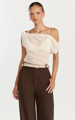 Milla Top - Georgette Asymmetric Draped Top in Cream