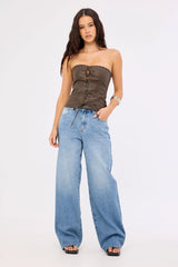 Neovision Exhile Whipstitch PU Corset Top Brown