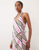 cotton linen halter neck wrap maxi sundress in pink stripes