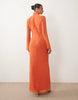 Daska ruched long sleeve maxi dress with gold-tone buckle detail in orange