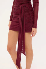 Luck & Trouble Bella Off Shoulder Long Sleeve Mini Dress Burgundy