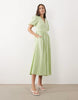 Nobody's Child Bess linen blend puff sleeve scallop edge v-neck midi dress in sage