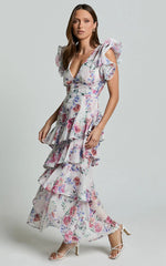 Amalie The Label - Sienah Ruffle Sleeve Tiered Midi Dress - Int