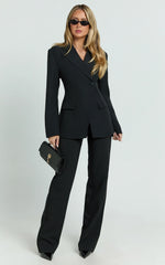 Sally Pants - Mid Waisted Straight Leg Tailored Pants in Black