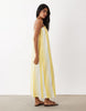 textured shirred detailing midaxi dress in vertical yellow stripes