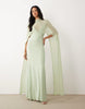 exaggerated cape maxi dress in sage green