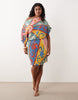 Never Fully Dressed Plus Tilly off shoulder plisse mini dress in kaleidoscope print